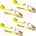 2 Inch x 12 Foot Yellow Ratchet Straps with Double J Hooks - 4 Pack Q494