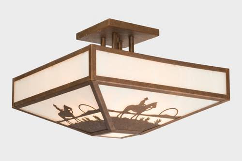 Black Four Post Semi Flush Mount Ceiling Light with White Mica Shade Z935