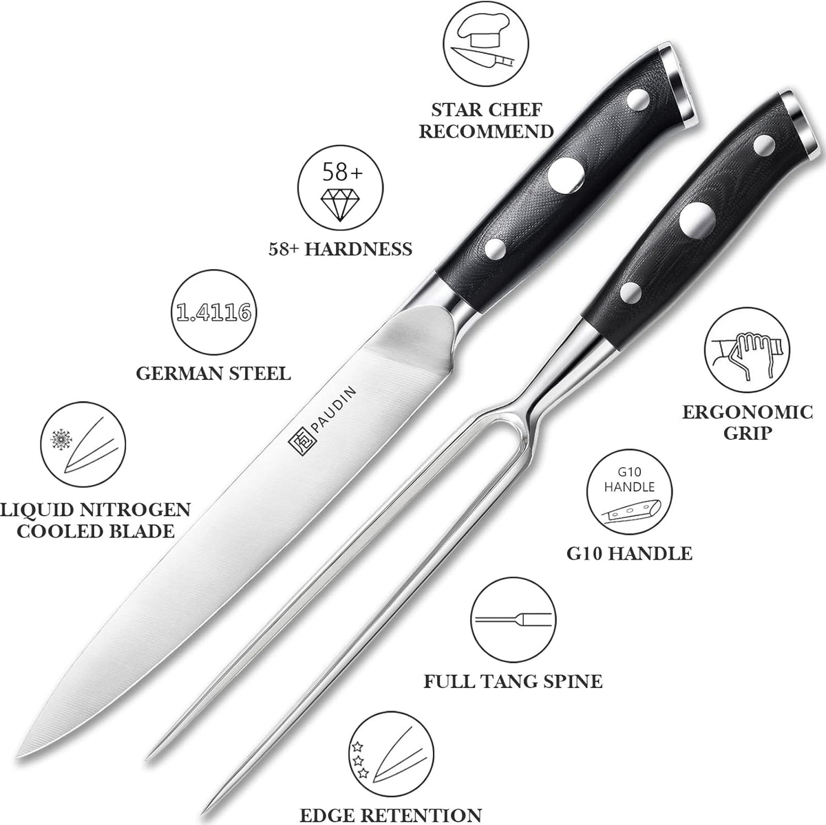 Carving Knife and Fork Set, German High Carbon Stainless Steel, Full Tang K596656