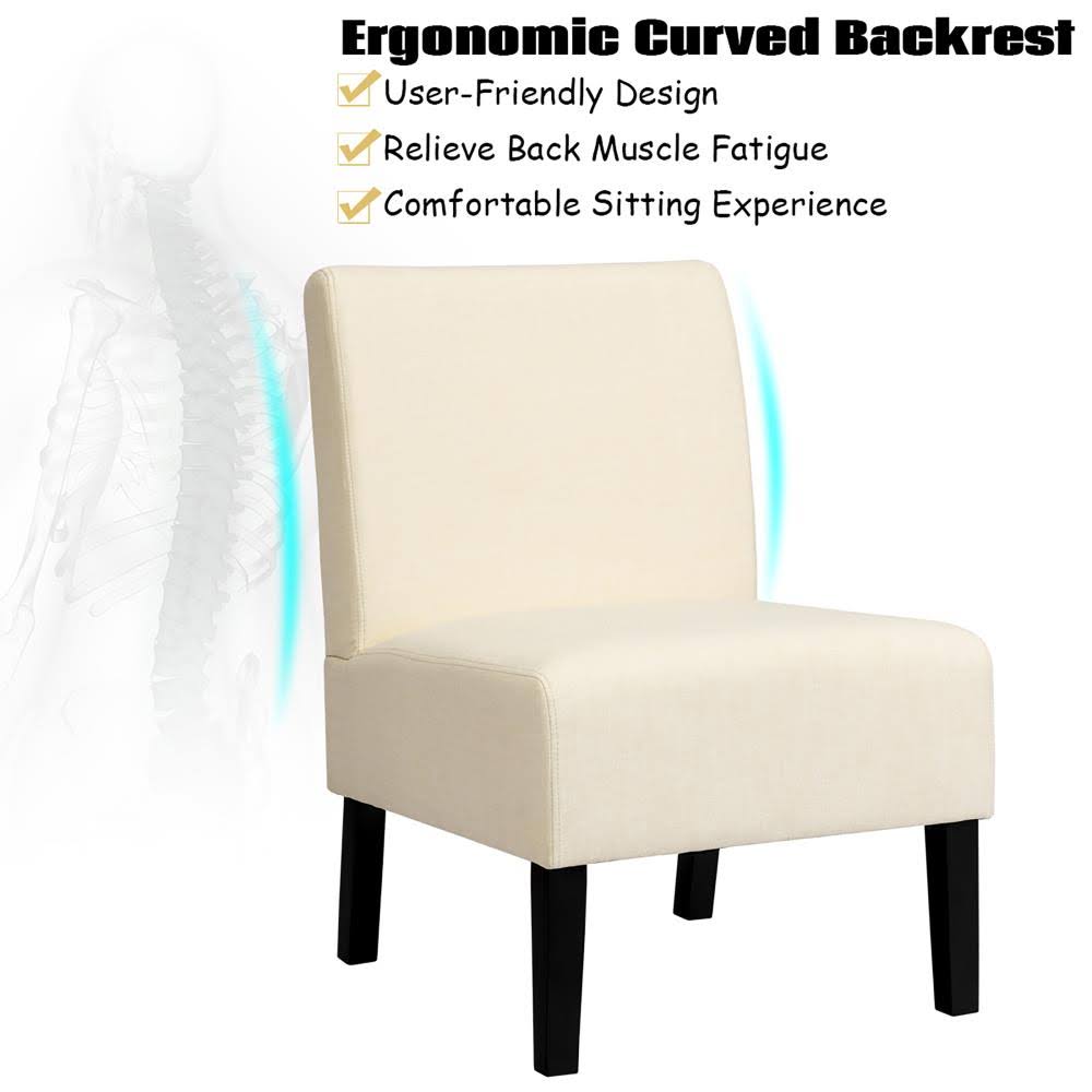 Beige Armless Accent Chair with Rubber Wood Legs T626168