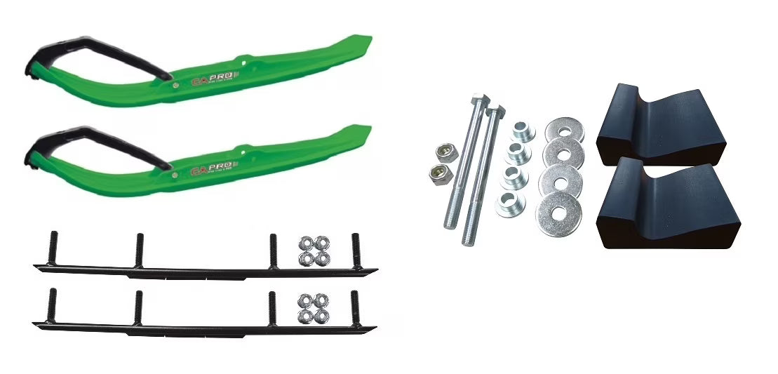 Green MTX Snowmobile Skis with 6" Round Bars Complete Kit D8875