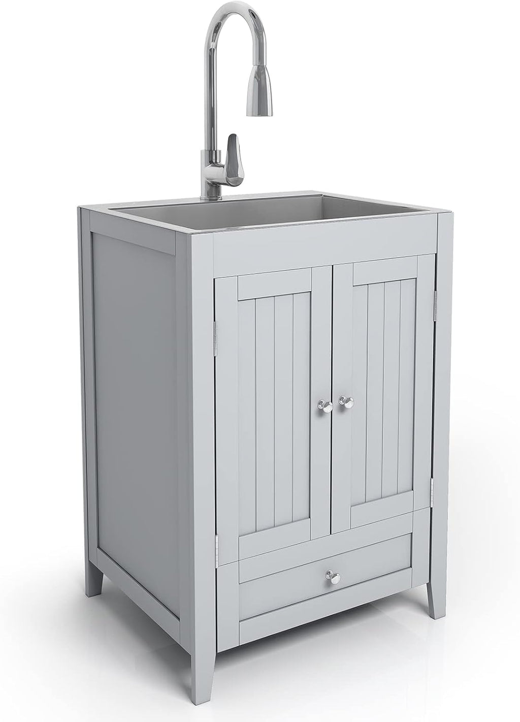 24-Inch Laundry Cabinet with Sink Grey Cabinet with Drawer Stainless Steel Sink Faucet Combo C73880