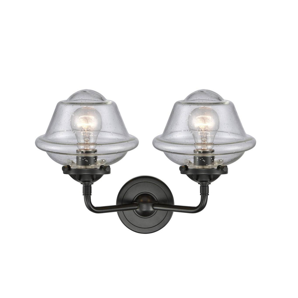 13 inch 2 Light Bath Vanity Oil Rubbed Bronze with Seedy Glass O1608