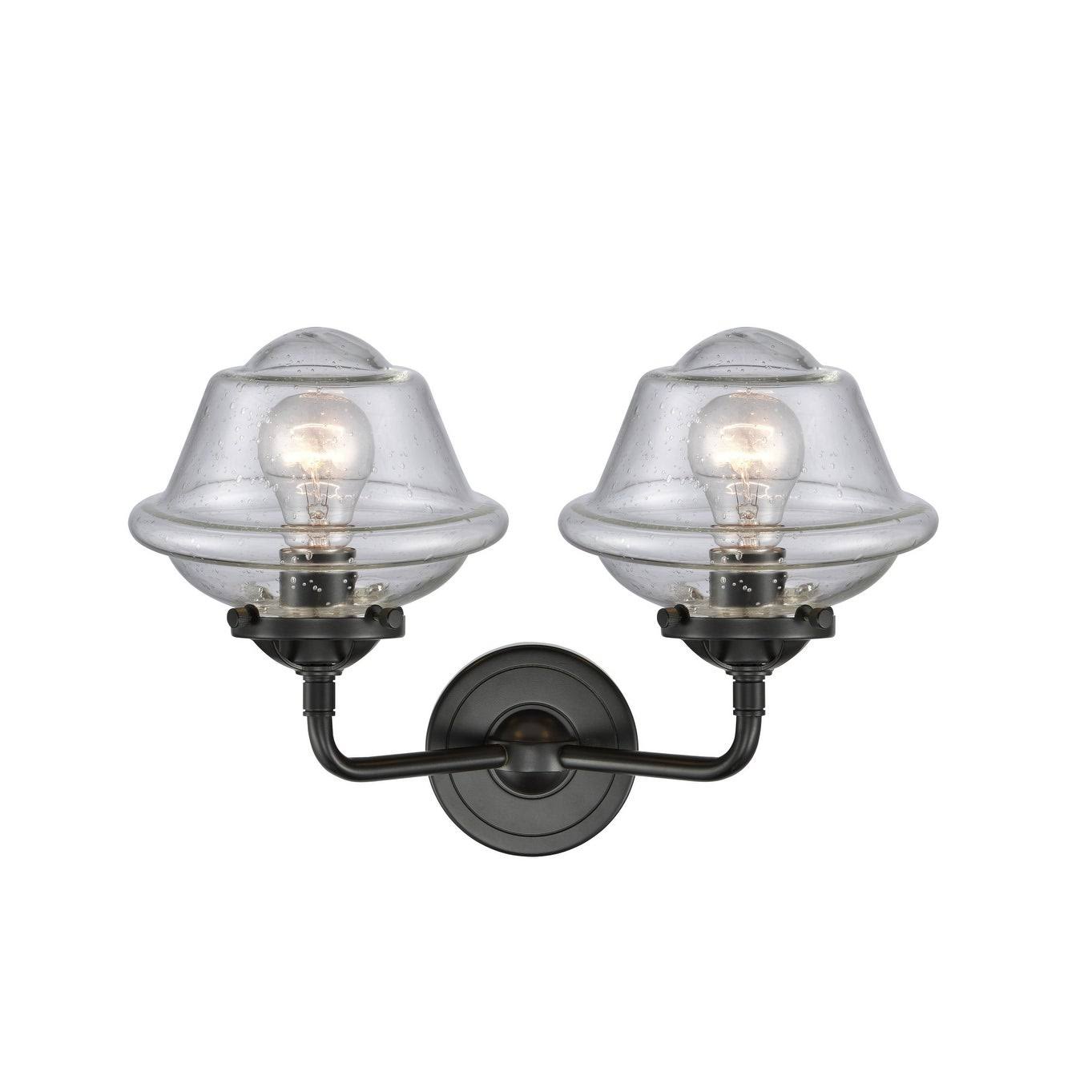 13 inch 2 Light Bath Vanity Oil Rubbed Bronze with Seedy Glass O1608