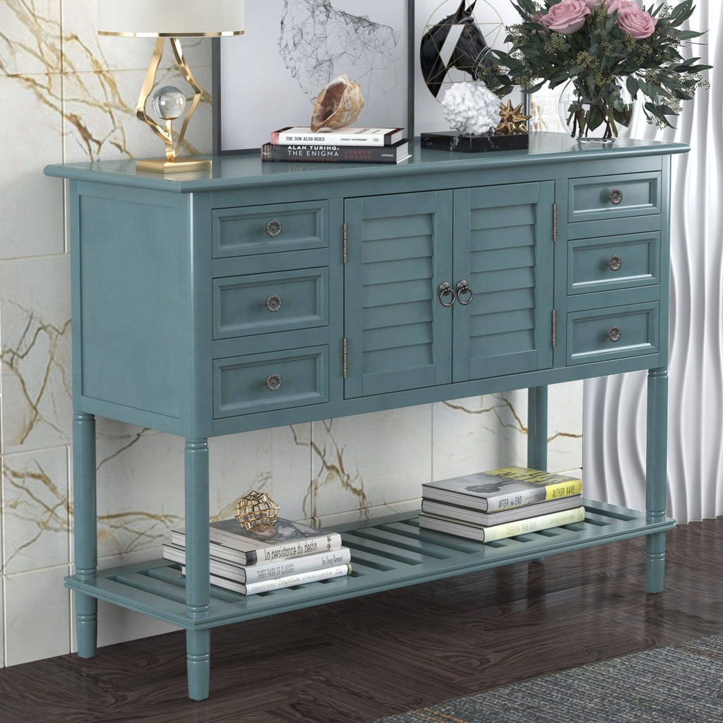 Green 6 Drawer Console Table with Cabinet D2084