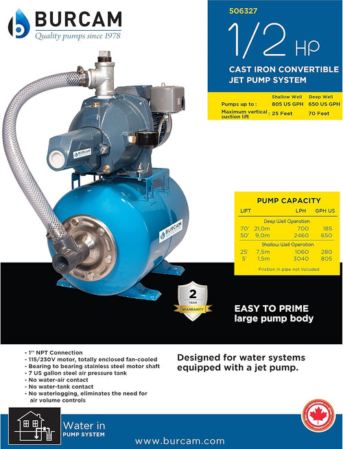 1/2 HP Cast Iron Convertible Jet Pump System I6251