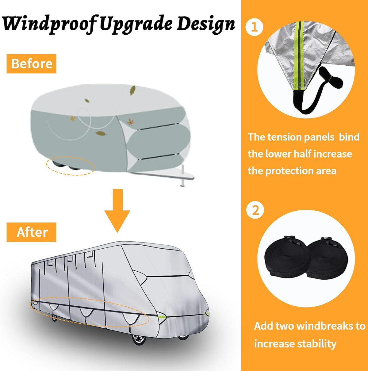 450D Double Oxford Cloth Travel Trailer RV Cover with Lashing Straps Z69816