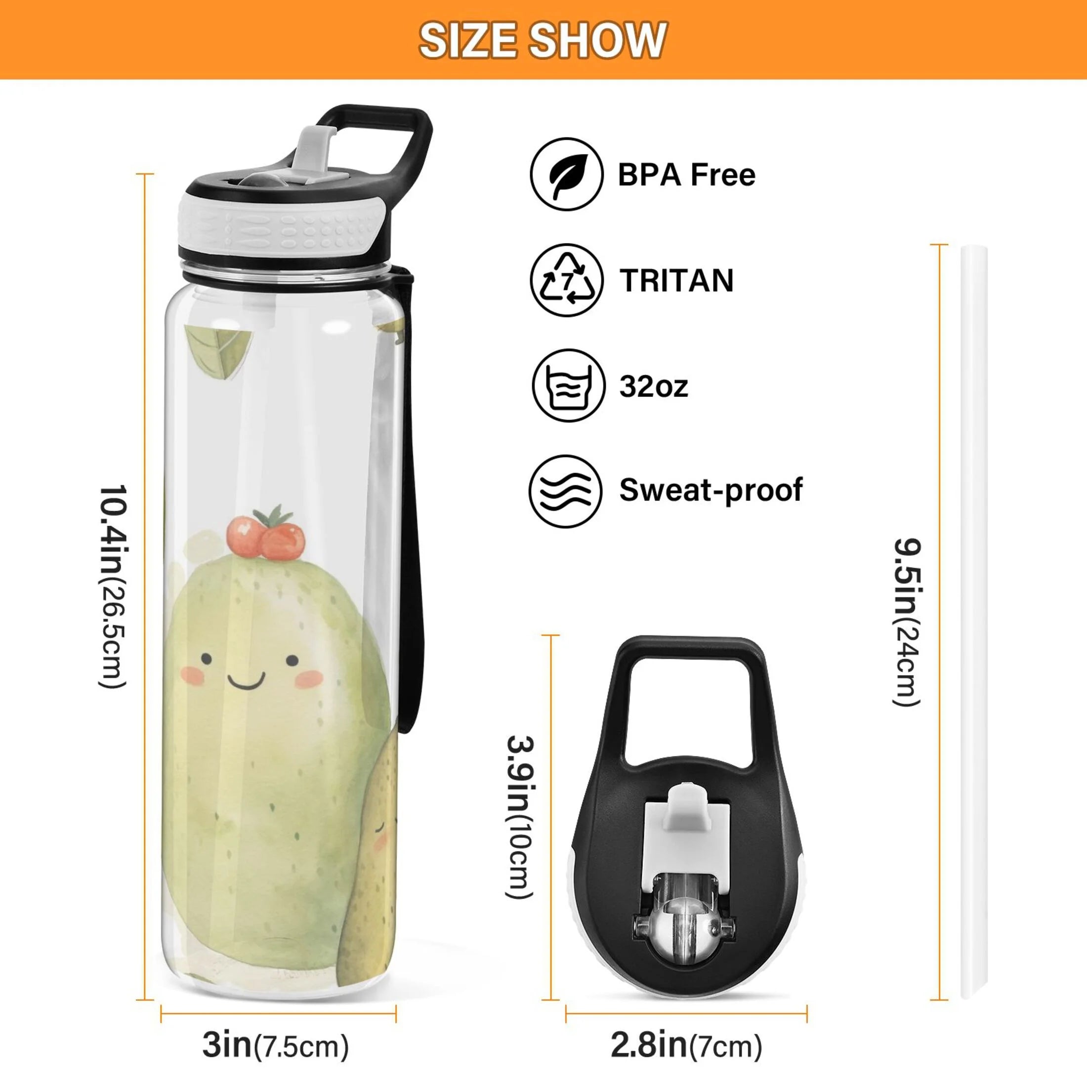 32oz Tritan Clear Water Bottle with Straw H684