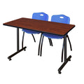 Cherry Training Table with 2 Grey Stack Chairs J109021