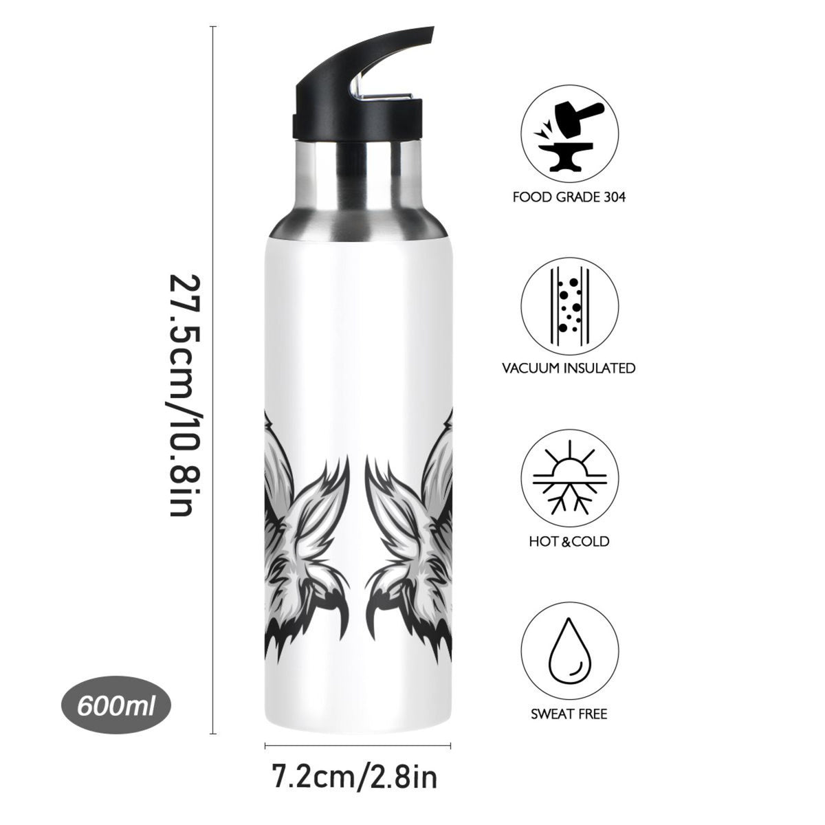 Stainless Steel Insulated Thermos Vacuum Flask Water Bottle with Straw Lid S777665