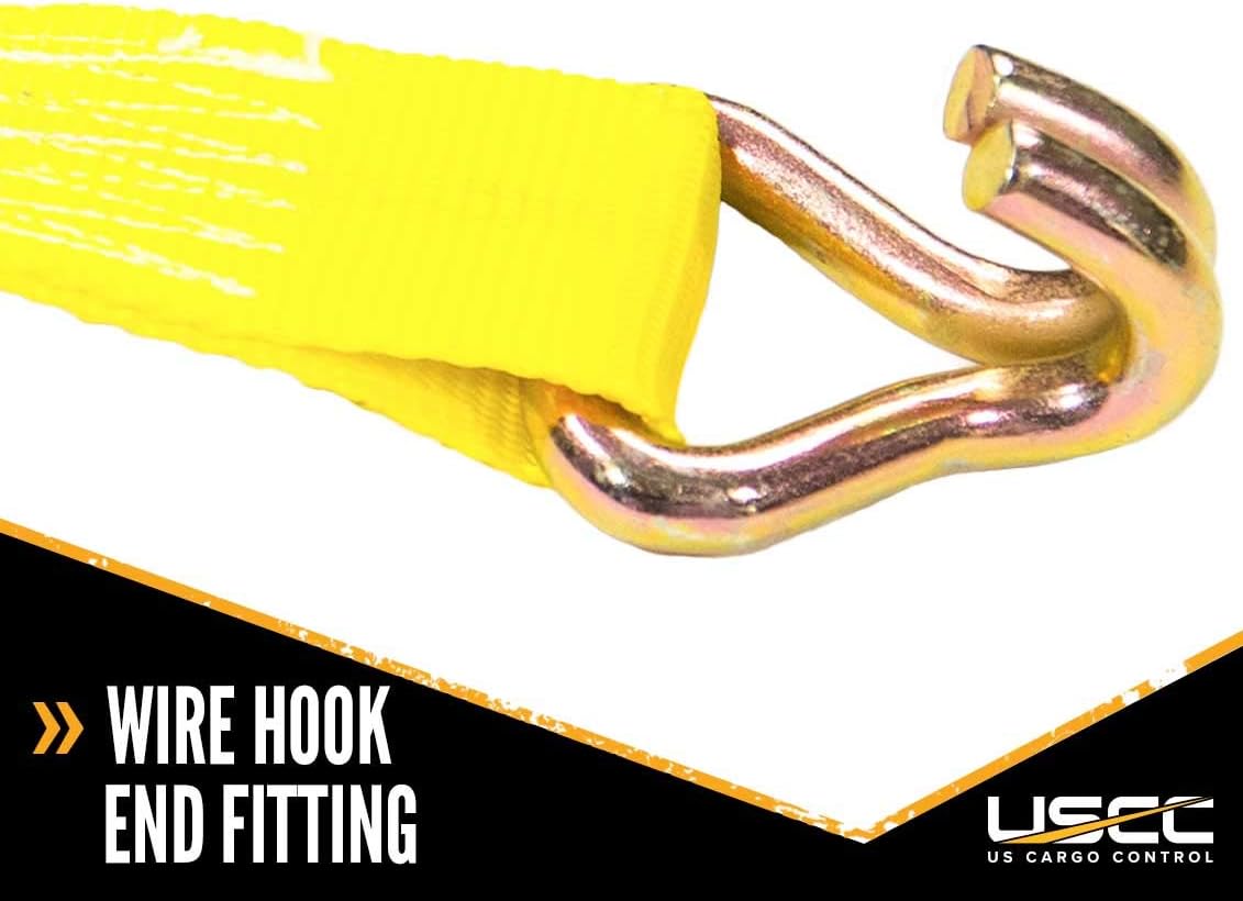 2 Inch x 12 Foot Yellow Ratchet Straps with Double J Hooks - 4 Pack Q494