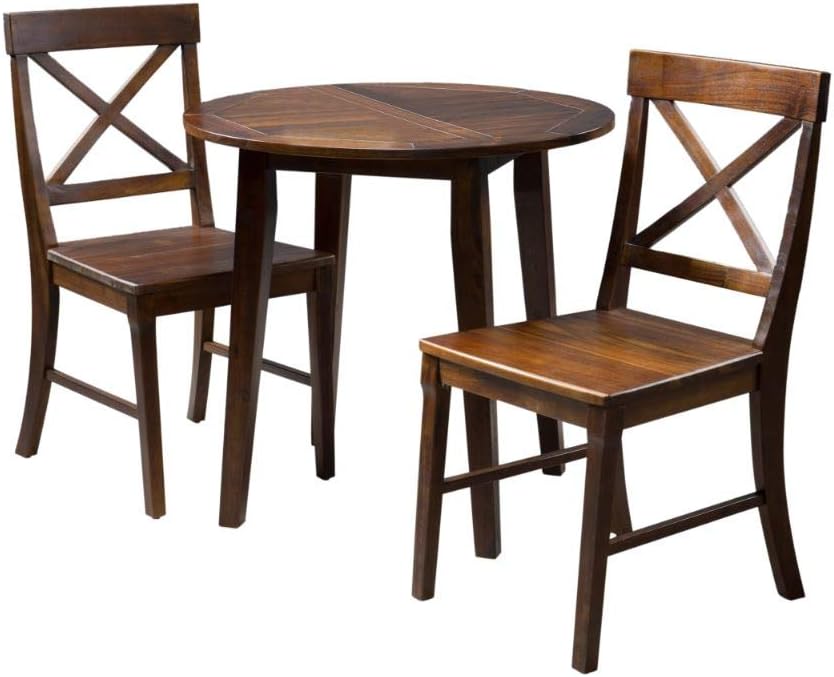 3-Pcs Wood Round Table and Chairs Set, Rich Mahogany R767247