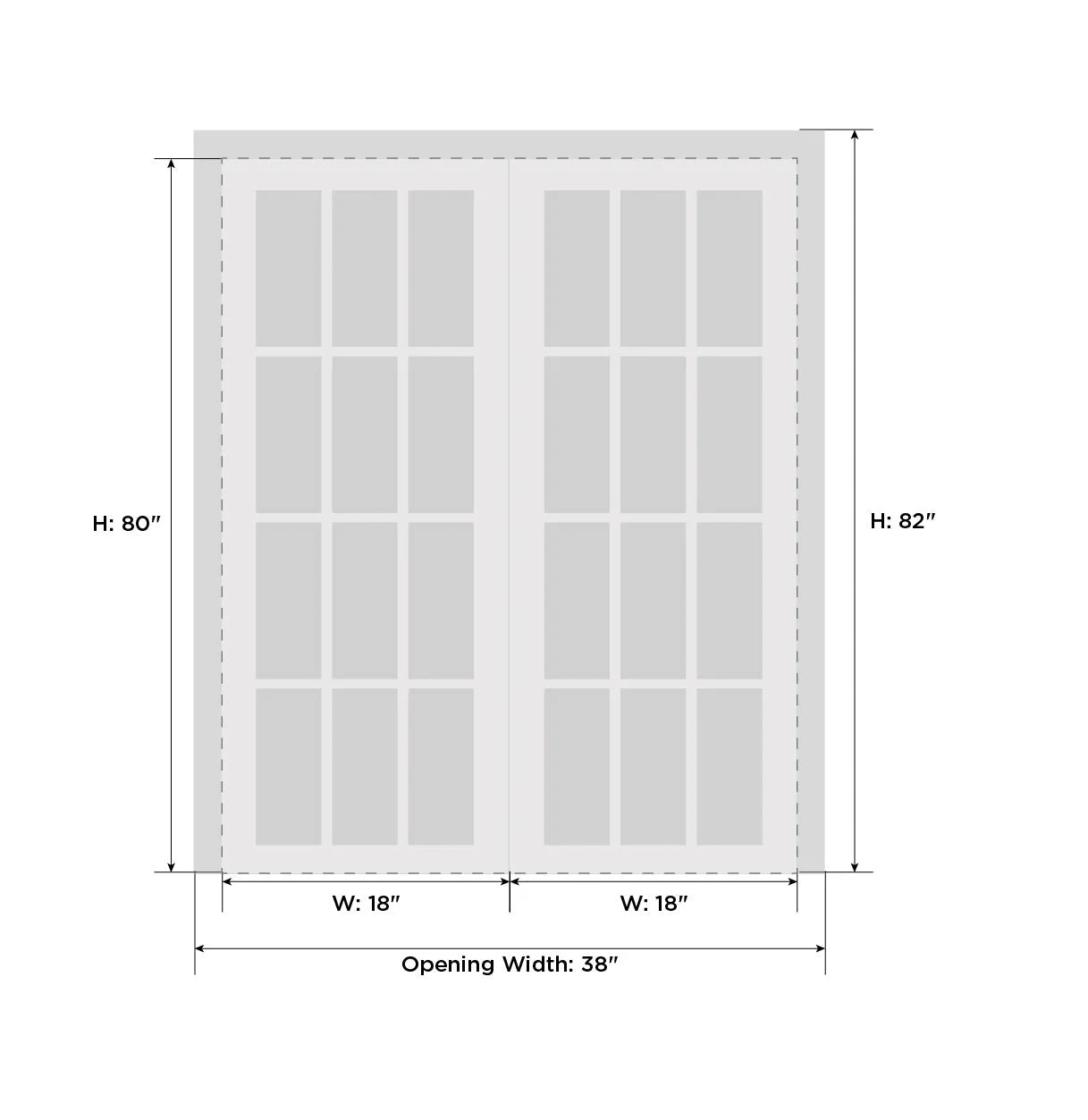 Solid French Double Doors 36 x 80 inches Painted Grey Oak Wood F630837