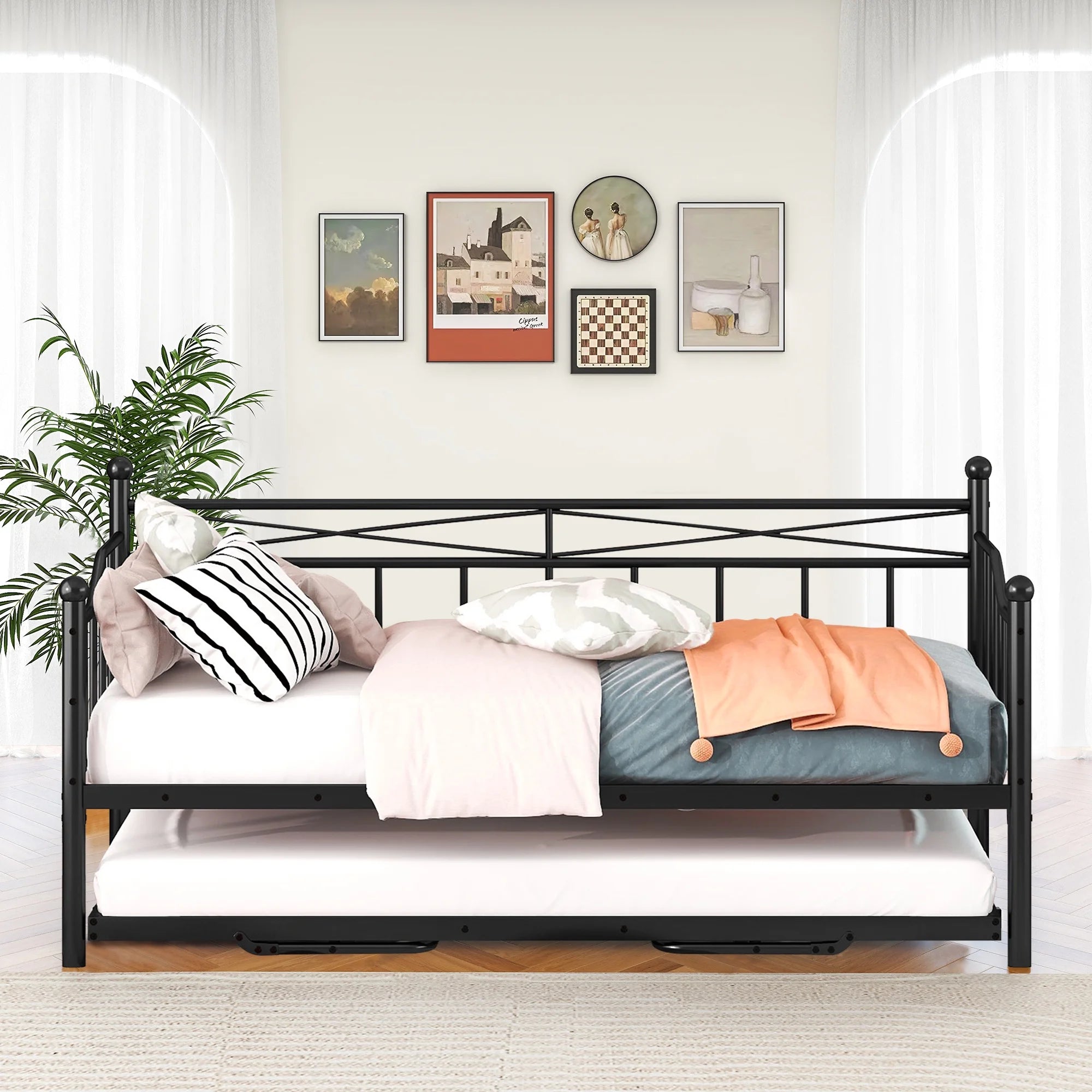 Black Twin Size Metal Daybed with Trundle E633070