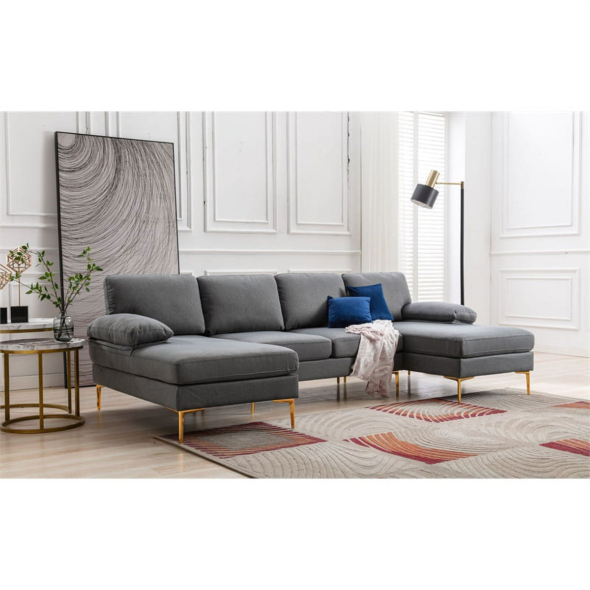Gray Fabric Linen Blend Sectional Sofa with Chaise B290227