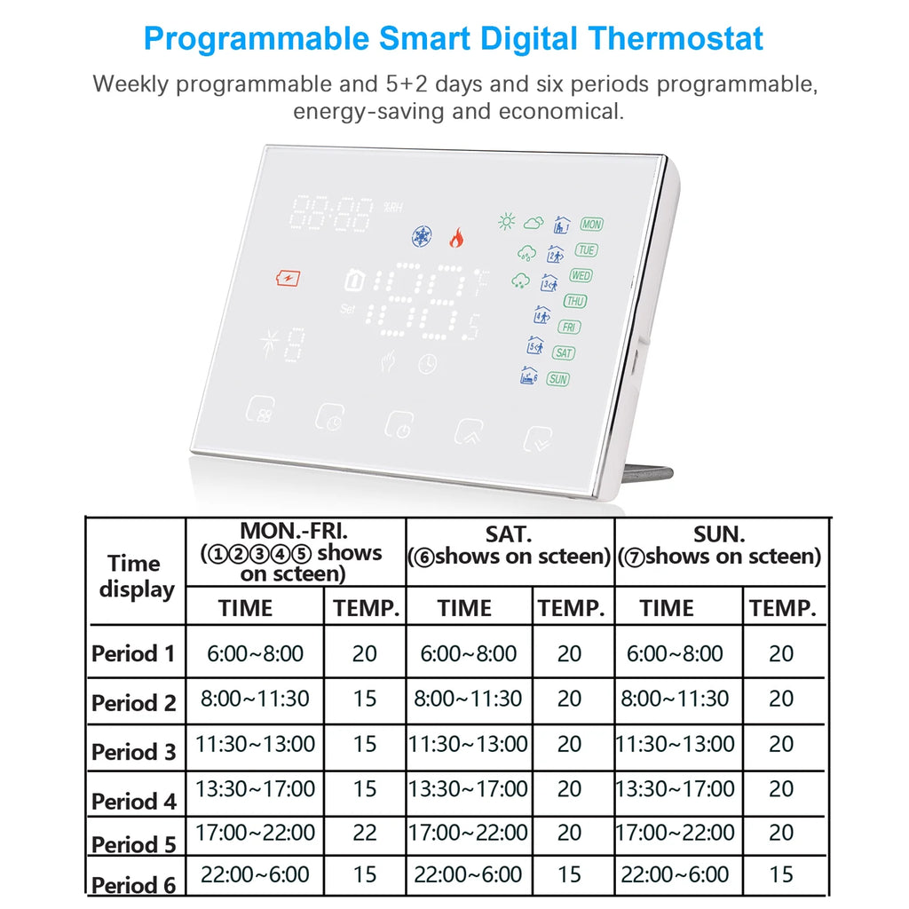 WiFi-Enabled Smart Digital Thermostat with LED Touchscreen V387
