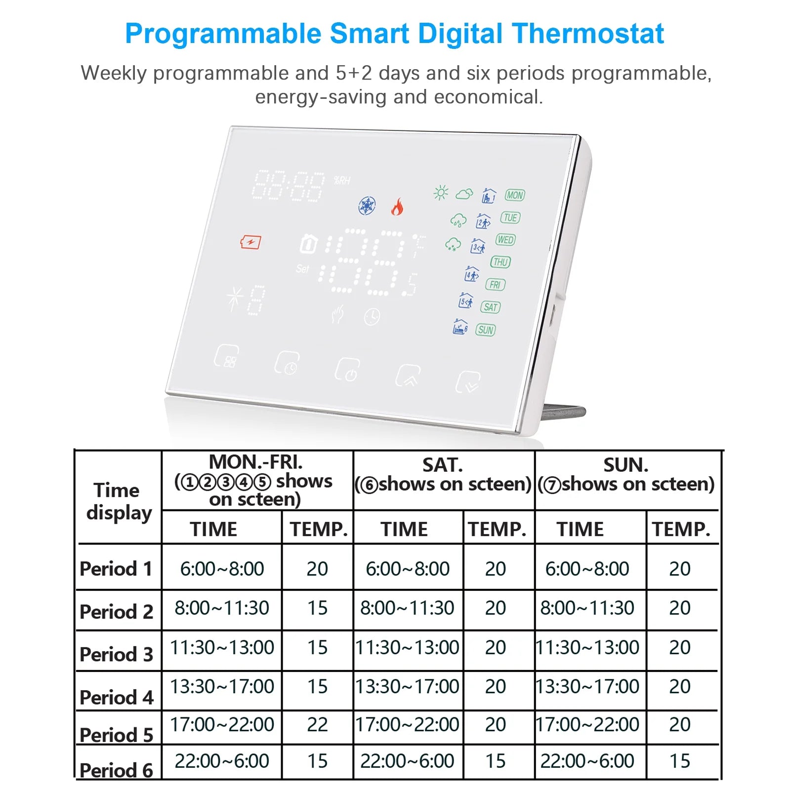 WiFi-Enabled Smart Digital Thermostat with LED Touchscreen V387