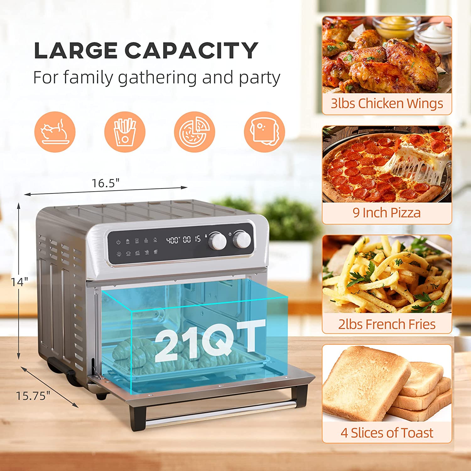 21QT 8-In-1 Stainless Steel Convection Countertop Oven L7043