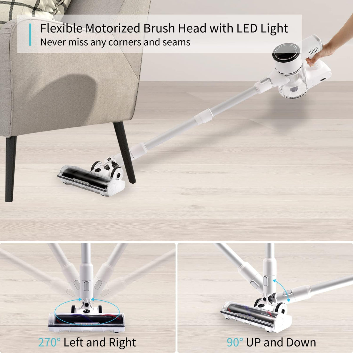 Cordless Stick Vacuum Cleaner with 350W Suction, 45min Runtime, 2500mAh Detachable Battery X889