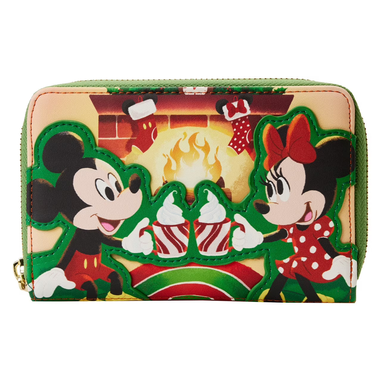 Disney Mickey & Minnie Hot Cocoa Fireplace Christmas Zip Around Wallet B13758