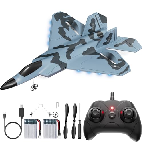 F-22 Glider Fighter Jet Remote Control Airplane with LED Lights, 2 Batteries U1386