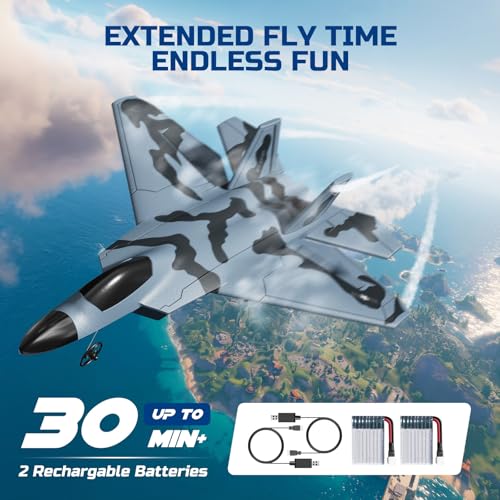 F-22 Glider Fighter Jet Remote Control Airplane with LED Lights, 2 Batteries U1386