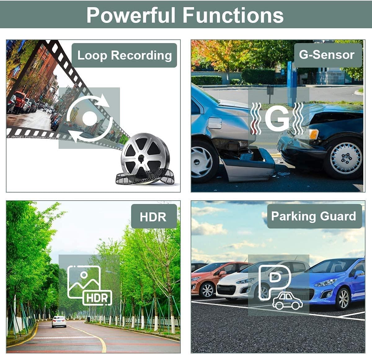 Dash Cam Front and Rear 1080P Full HD Dual Dash Cam 3 IPS Screen Night Vision 170° Wide Angle Motion Detection Parking Monitor G-Sensor with SD Card Pack of 2 U851175
