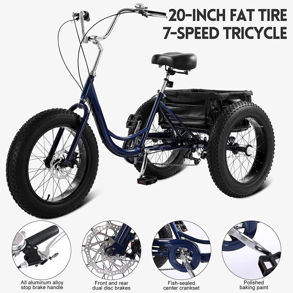 20" Fat Tire 7 Speed Three Wheel Adult Tricycle D80613
