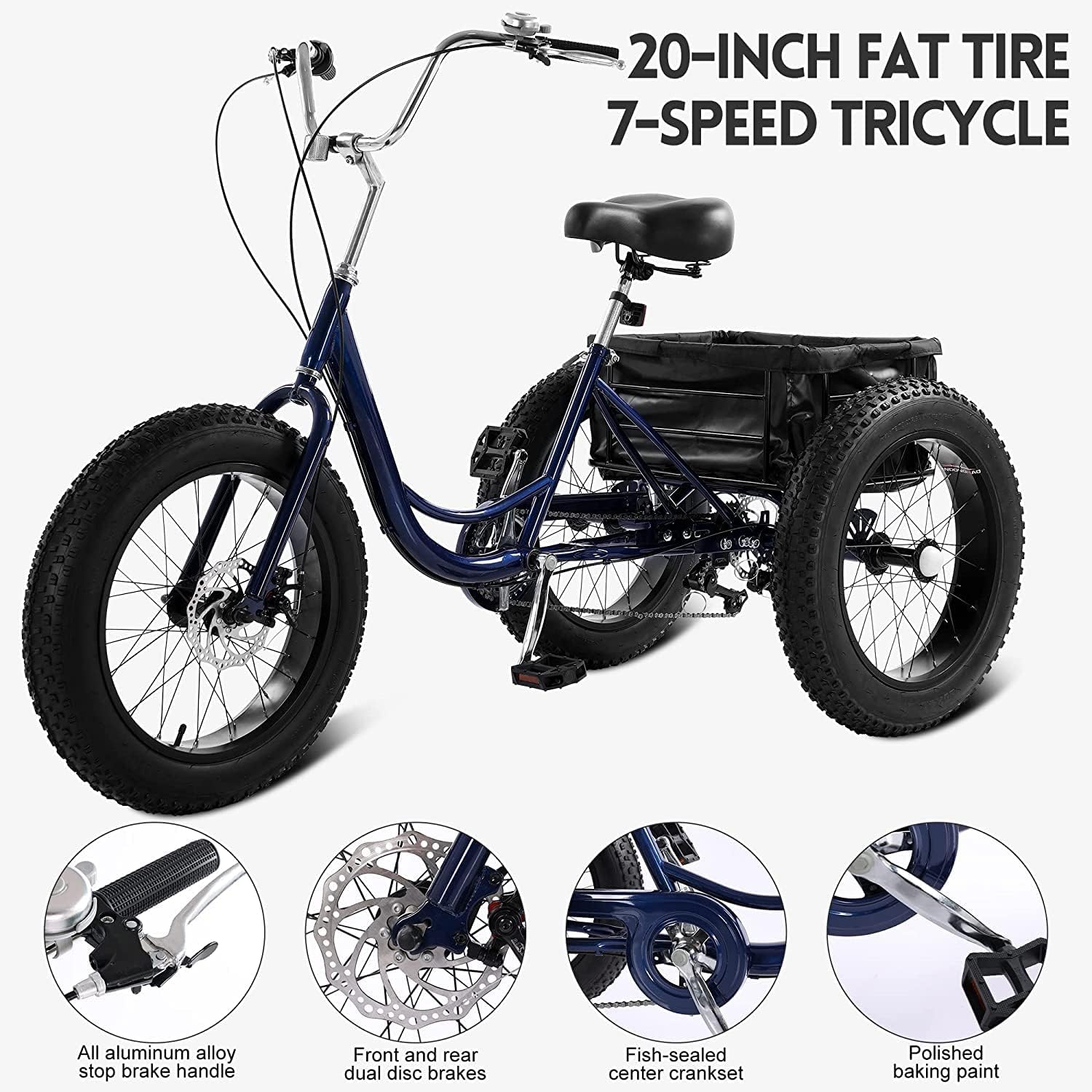20" Fat Tire 7 Speed Three Wheel Adult Tricycle D80613