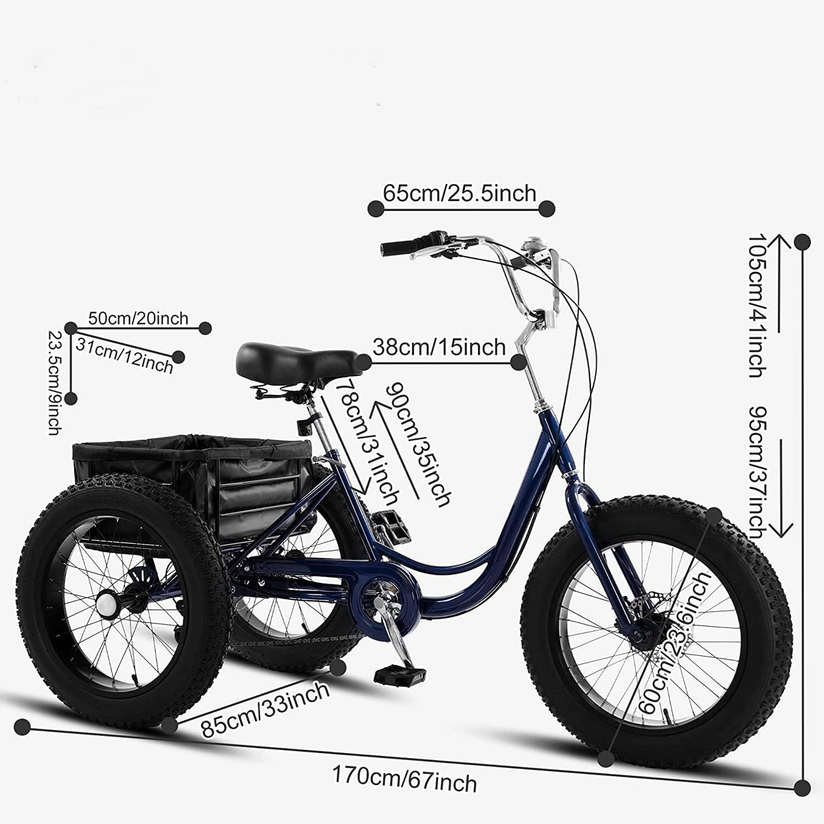 20" Fat Tire 7 Speed Three Wheel Adult Tricycle D80613