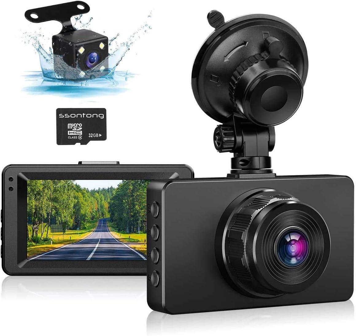 Dash Cam Front and Rear 1080P Full HD Dual Dash Cam 3 IPS Screen Night Vision 170° Wide Angle Motion Detection Parking Monitor G-Sensor with SD Card Pack of 2 U851175