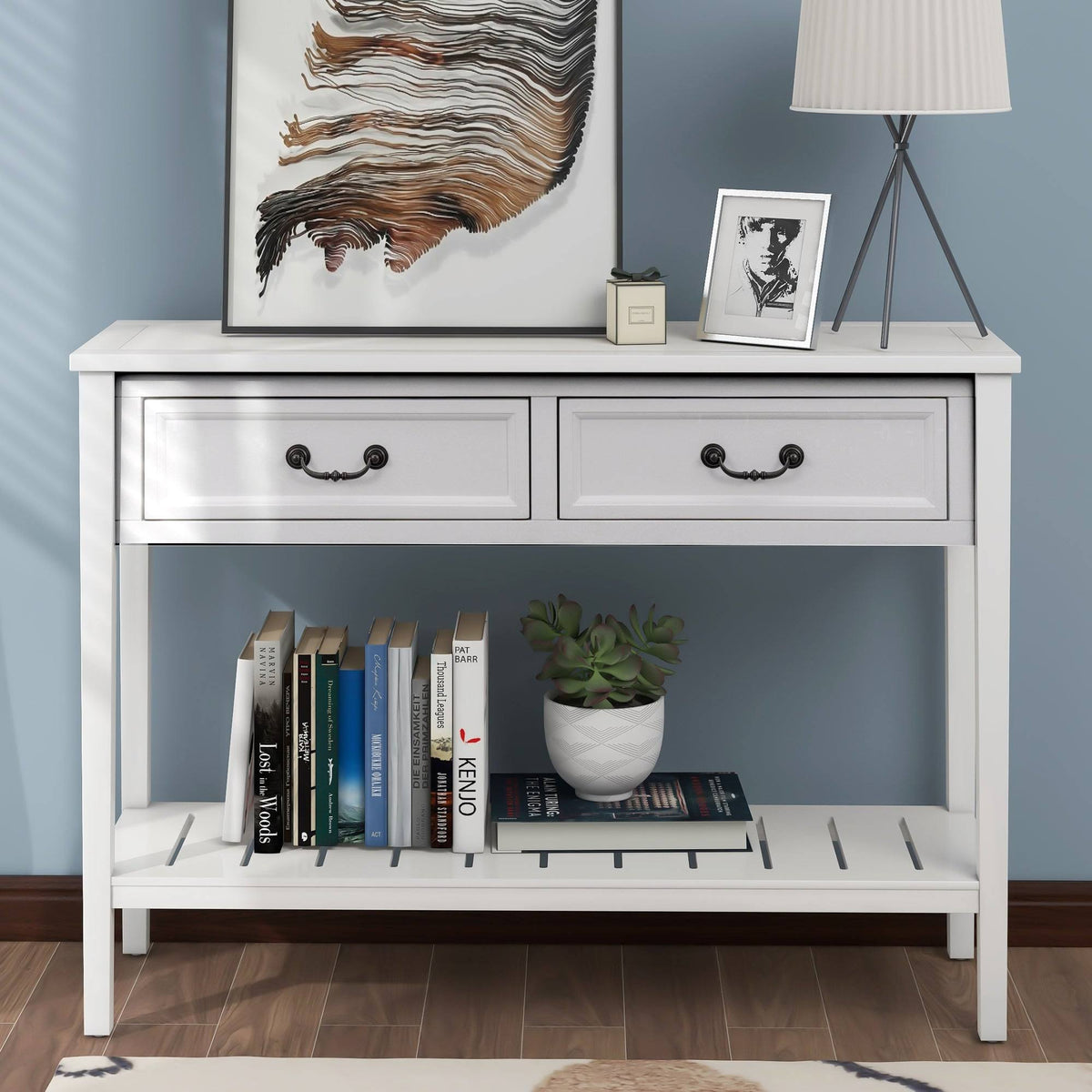 White Console Table with 2 Drawers and 1 Shelf N721