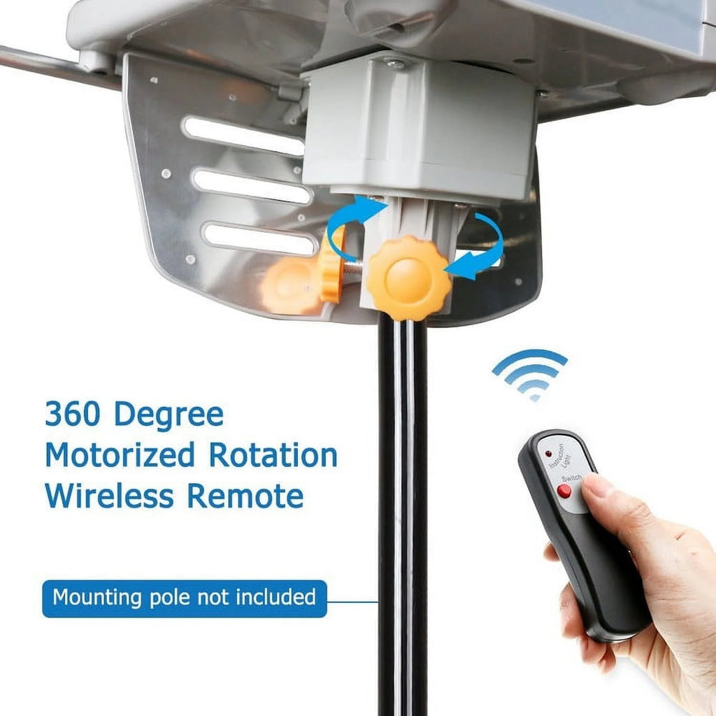 Outdoor 4K Motorized TV Antenna with Roof Tripod Mount Pole 360 Degree Rotation OTA Amplified HD Z63343
