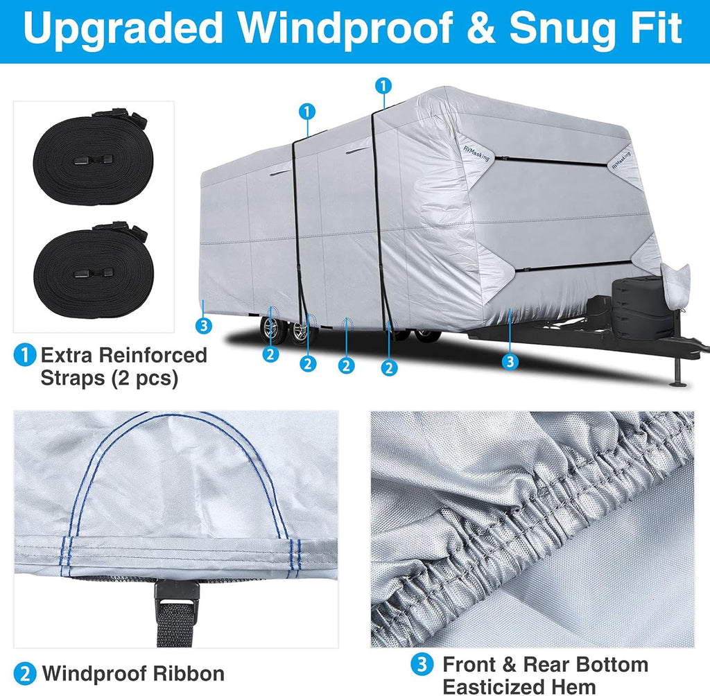 Rip-Stop RV Cover Fits 22'1" - 24' Long Motorhome, Waterproof Camper Cover with Gutter Covers, Adhensive Repair Patch Y454855