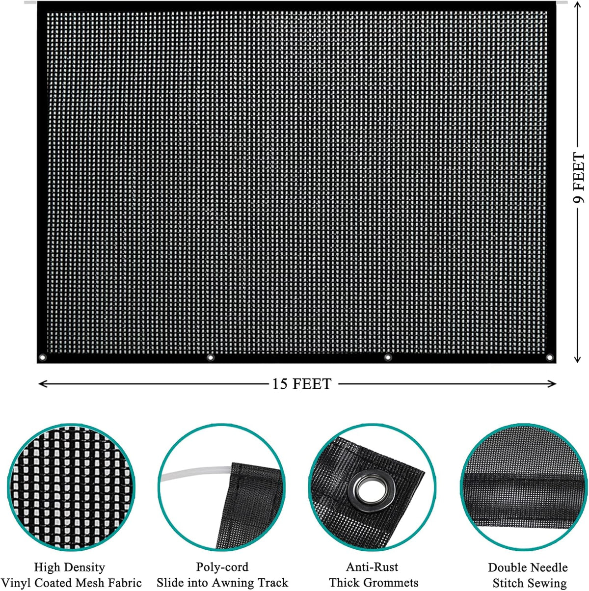 8' X 10' Black Mesh RV Awning Sun Shade Screen J523