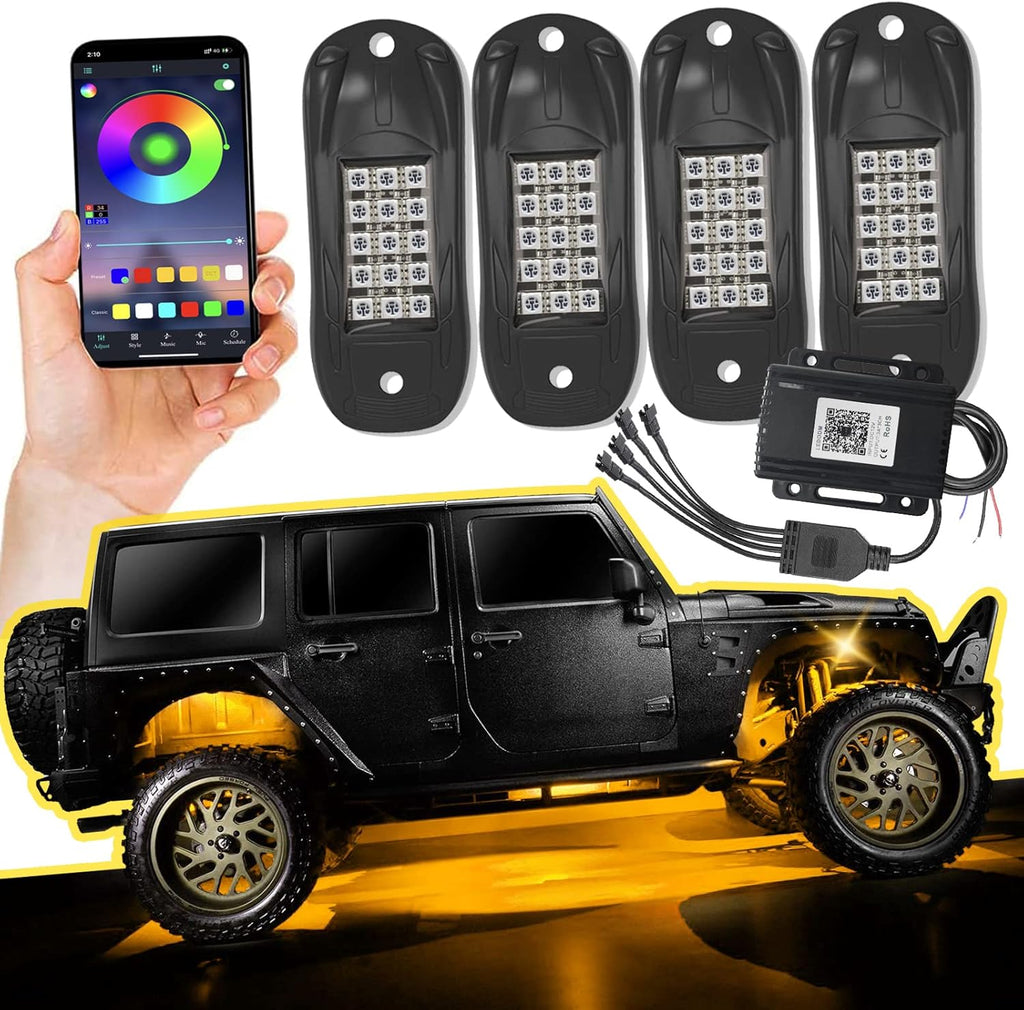 6 Pods RGB LED Rock Lights with Bluetooth, Waterproof for Car Z243772