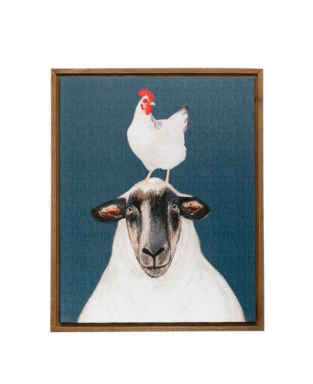 Wood Framed Canvas Wall Decor with Sheep & Chicken H365