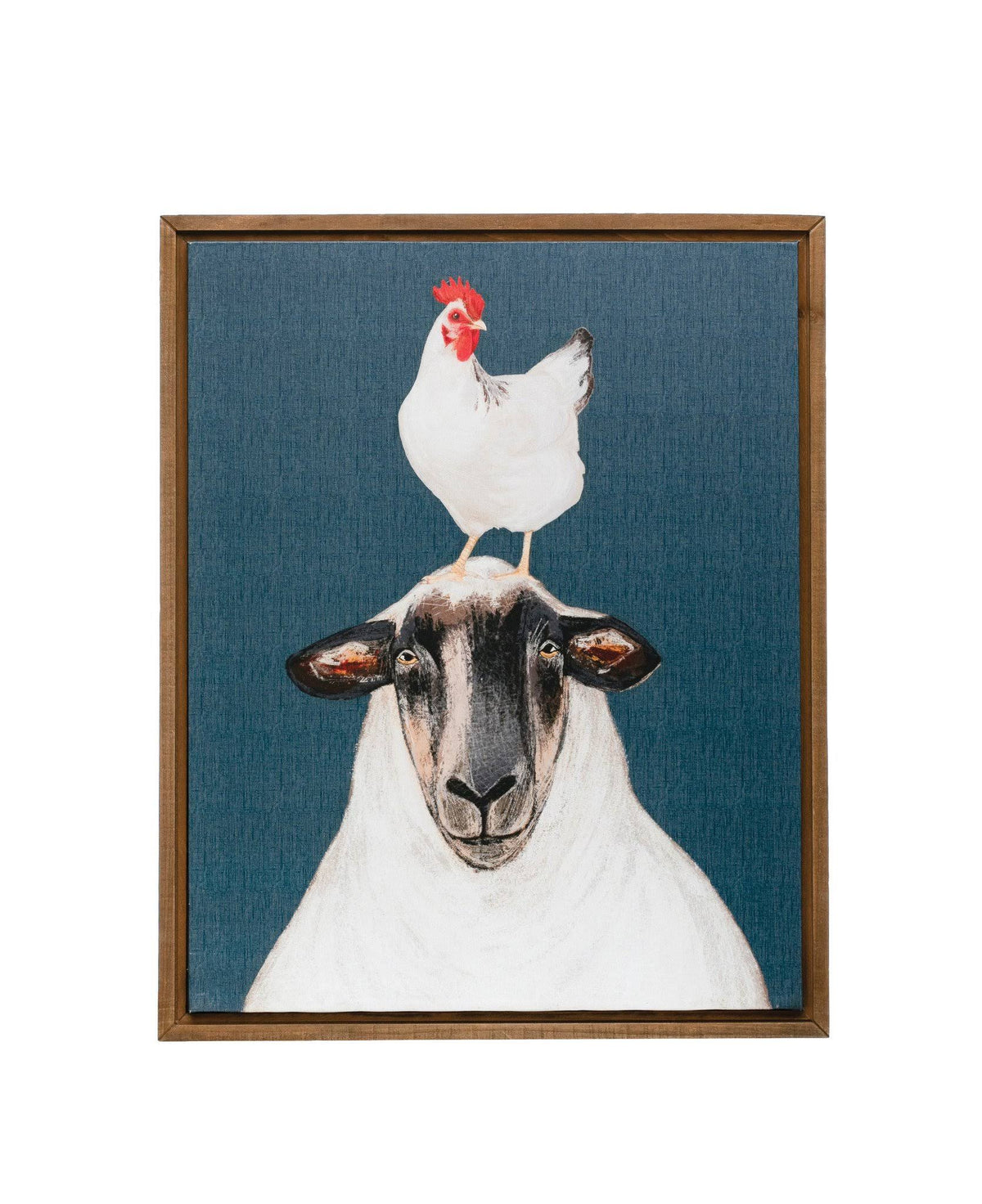 Wood Framed Canvas Wall Decor with Sheep & Chicken H365