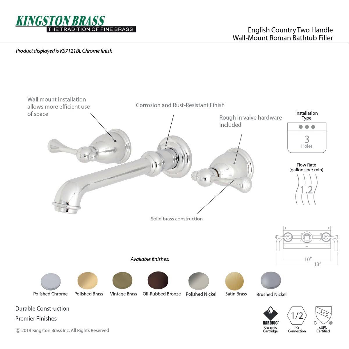 Polished Brass Center Wall Mount Bathroom Faucet P329