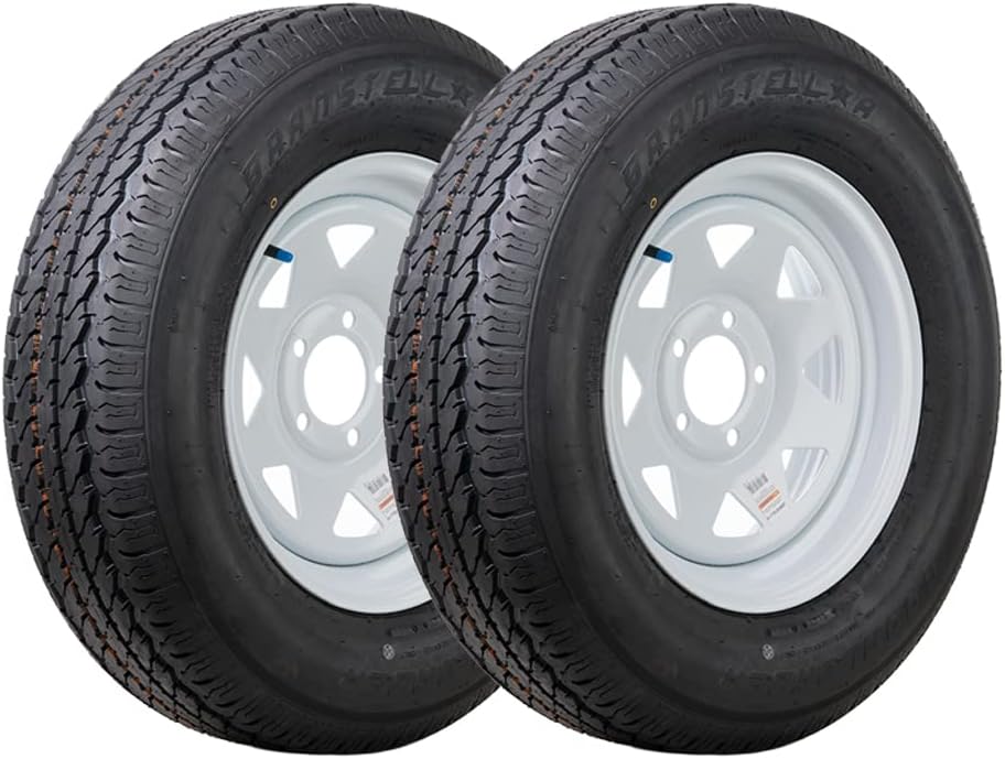 Tire Mounted Trailer Wheel, ST205/75R15, 5x4.5 Bolt Circle, Spoke-White M2011