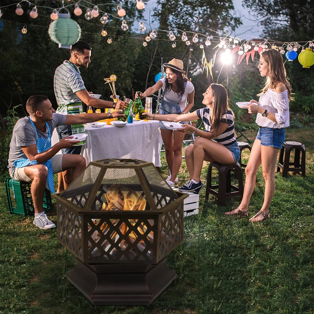 22 inch Steel Fire Pit with Flame-Retardant Mesh Lid D233