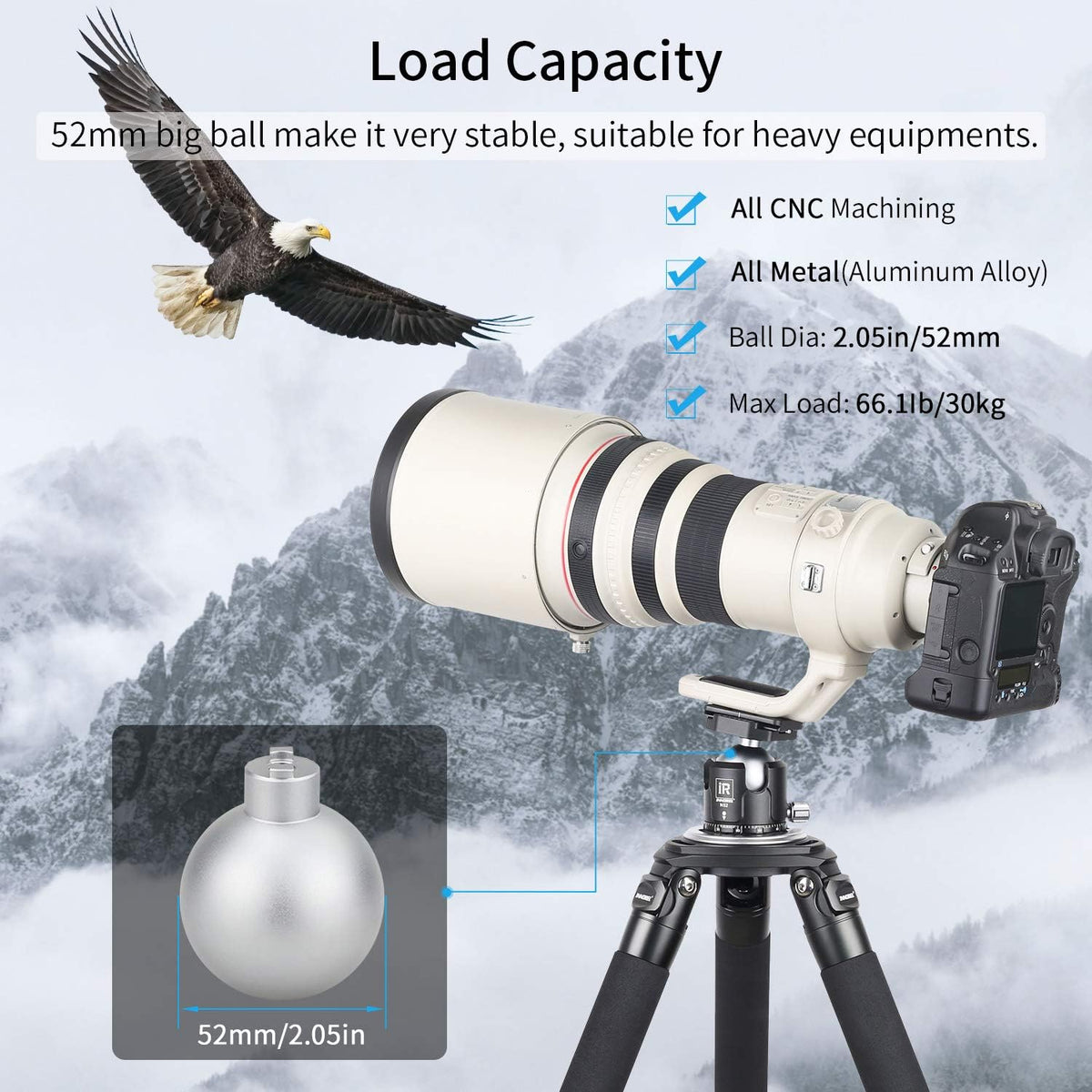 52MM All Metal Camera Ball Head with Two 1/4 Quick Release Plates H186839