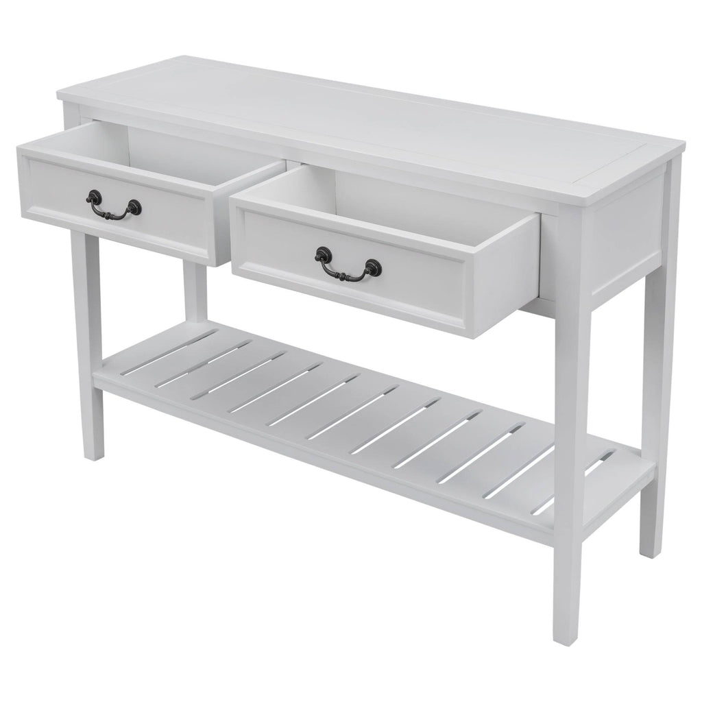 White Console Table with 2 Drawers and 1 Shelf N721