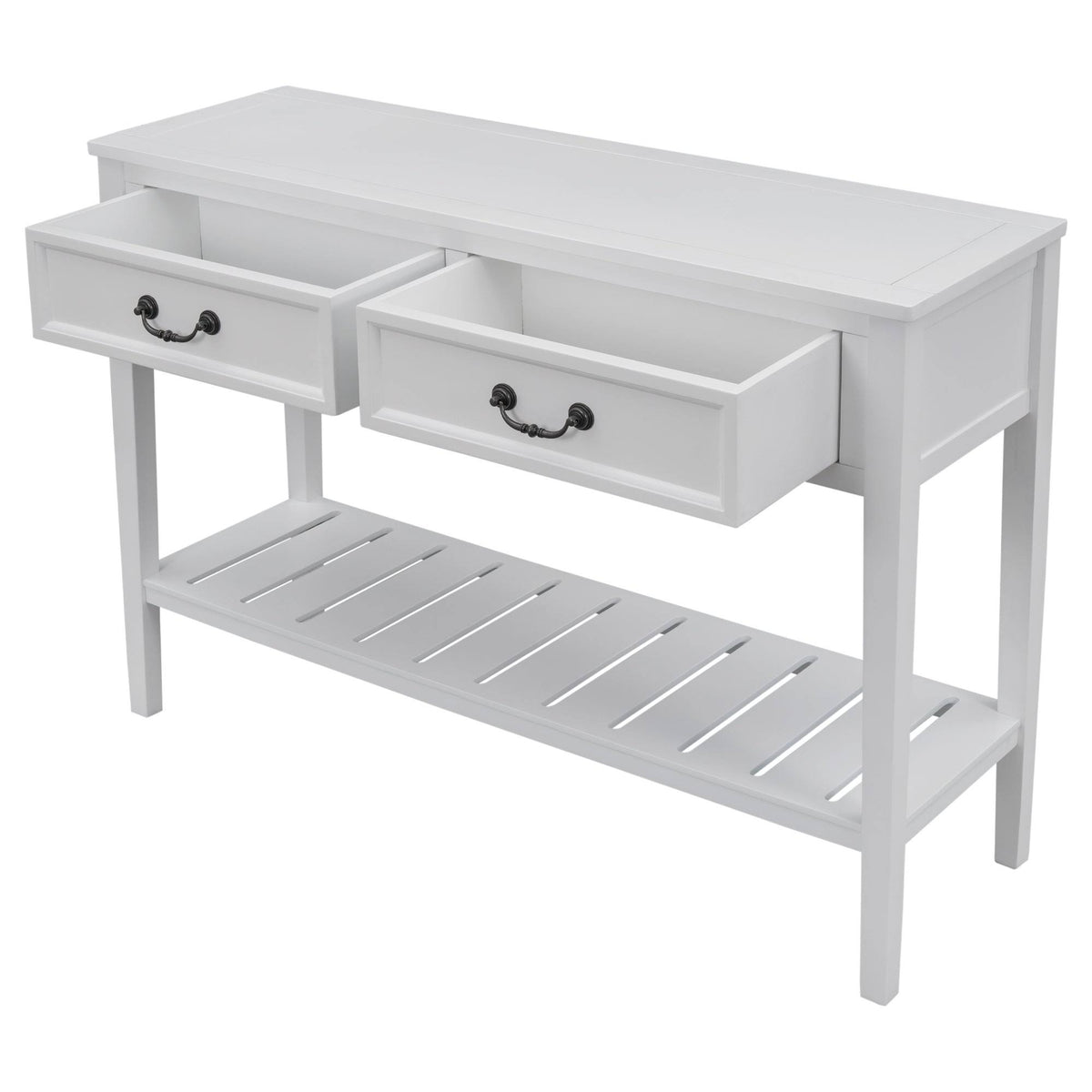 White Console Table with 2 Drawers and 1 Shelf N721