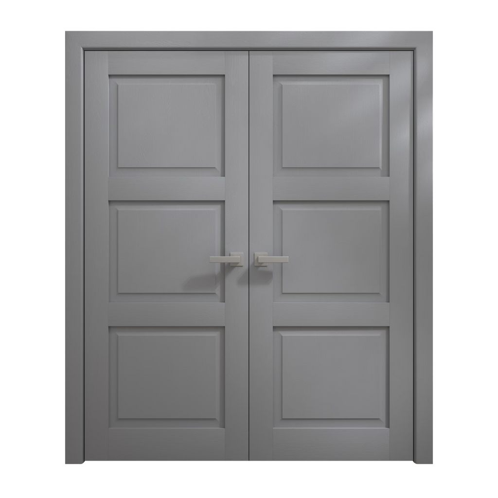 Solid French Double Doors 36 x 80 inches Painted Grey Oak Wood F630837