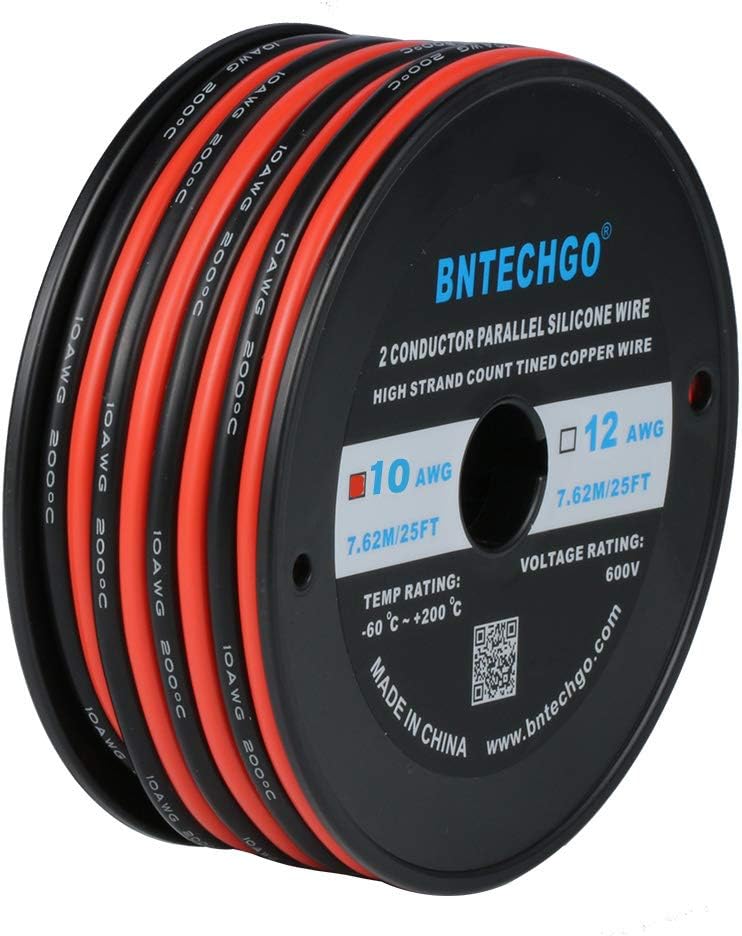 10 Gauge 2 Conductor Parallel Silicone Wire Spool Red Black 50ft Stranded Copper Wire H52001