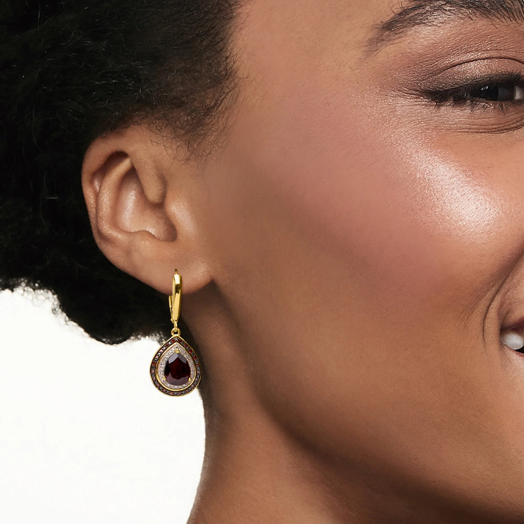2.60 Carat Garnet and .20 ct. t.w. Red and White Diamond Drop Earrings in 18kt Gold Over Sterling C921245