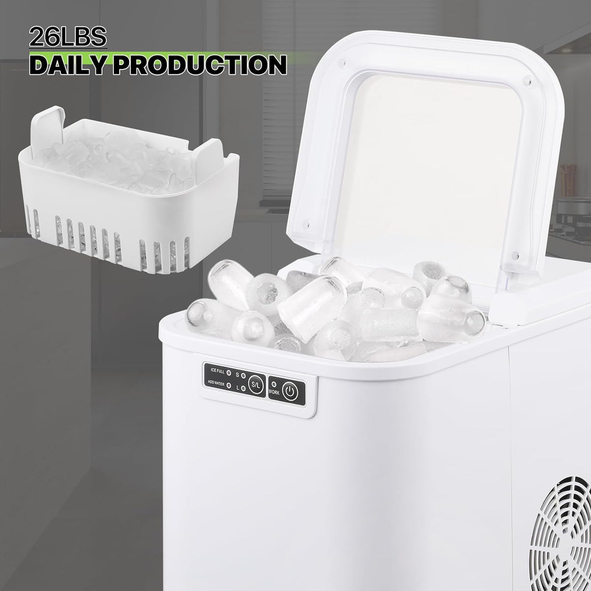 White Countertop Ice Maker Machine with Ice Scoop and Basket I13824