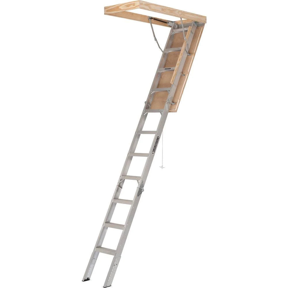 Aluminum Attic Ladder, 7 ft. 8 in. to 10 ft. 3 in., 25.5 in. x 54 in., 375 lbs. Maximum Load Capacity L3814
