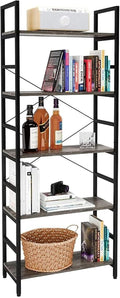 5 Tier Grey Wood Bookcase with Adjustable Shelves T216558